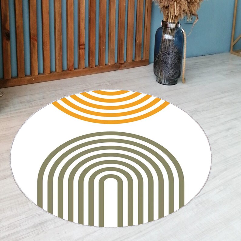 Mid Century Modern Rug, Round Rug, Circle Rug, Orange Rug, Point Rugs Carpet, Geometric Decor Rug, Bathmat Rug, Boho Rug, Abstract Decor Rug