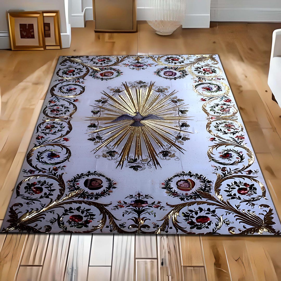 Baroque Style Luxury Elegant Royal Rug: Gold Embossed Floral Carpet ...