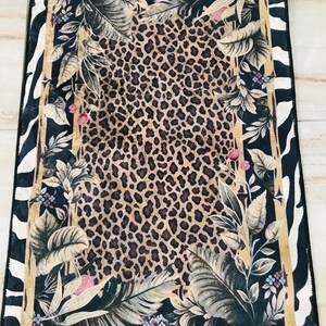 Leopard Print Jungle Rug: Washable Non Slip Animal Print Carpet with Zebra Border Tropical Leaves, Safari Style Home Decor image 18