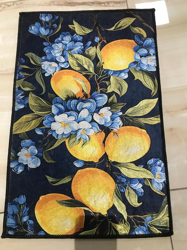 Lemon Rug, Lemon Blossom Rug, 3D Printed Rug, Lemon Tree Rug, Lemon Pattern Rug, Kitchen Rug, Custom Gift Rug, Indoor Rug, Floor Rug, Area