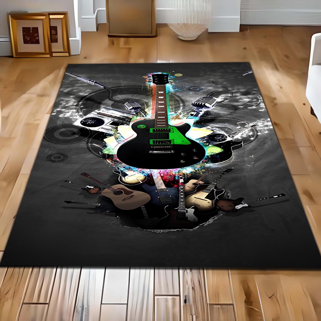 Electric Guitar Music Rug: Rock Concert Vibes, Teen Room Decor - Etsy