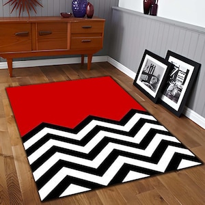 Twin Peaks Rug, Twin Peaks Inspired Chevron Rug, Black White Red Zigzag ...