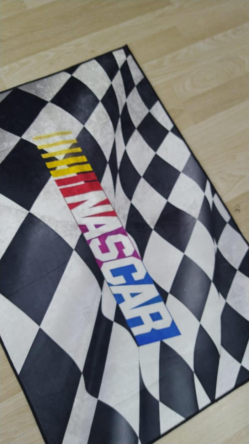 Nascar Rug Racetrack Checkered NASCAR Rug, Racing Themed Area Rug for Living Room or Kids ...