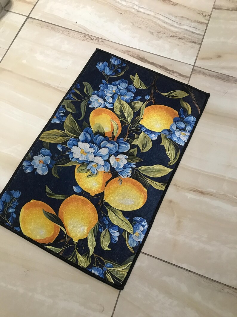 Lemon Rug, Lemon Blossom Rug, 3D Printed Rug, Lemon Tree Rug, Lemon Pattern Rug, Kitchen Rug, Custom Gift Rug, Indoor Rug, Floor Rug, Area