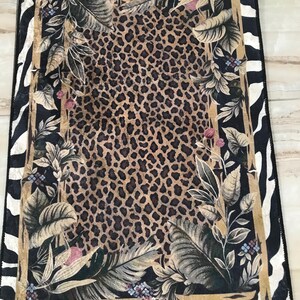 Leopard Print Jungle Rug: Washable Non Slip Animal Print Carpet with Zebra Border Tropical Leaves, Safari Style Home Decor image 4