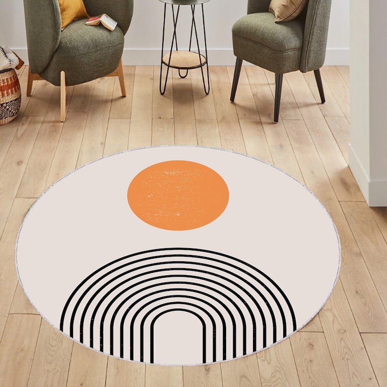 Mid Century Modern Rug, Round Rug, Circle Rug, Orange Rug, Point Rugs Carpet, Geometric Decor Rug, Bathmat Rug, Boho Rug, Abstract Decor Rug