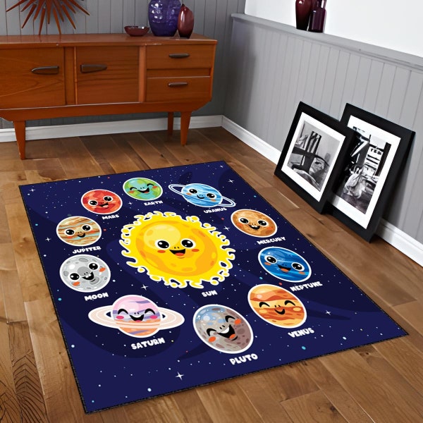 Solaranlage Rug, Space Decor Rug, Galaxie Nursery Rug, Planeten Pattern Rug, Indoor Rug, Kids Room Decor, Washable Rug, Nursery Rug, Floor