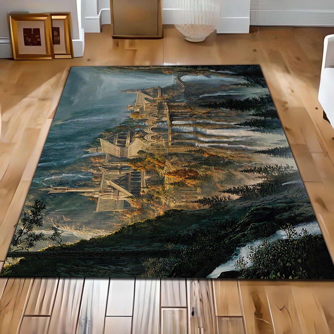 Elven City Scenic Rug: Fantasy Waterfall Landscape, Washable Rug - Etsy