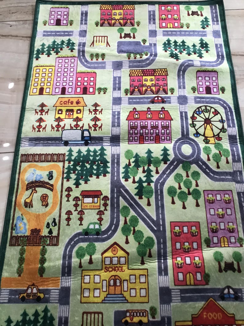 Kids Room Rug, Colorful City Map Play Rug, Kids With Roads Buildings ...