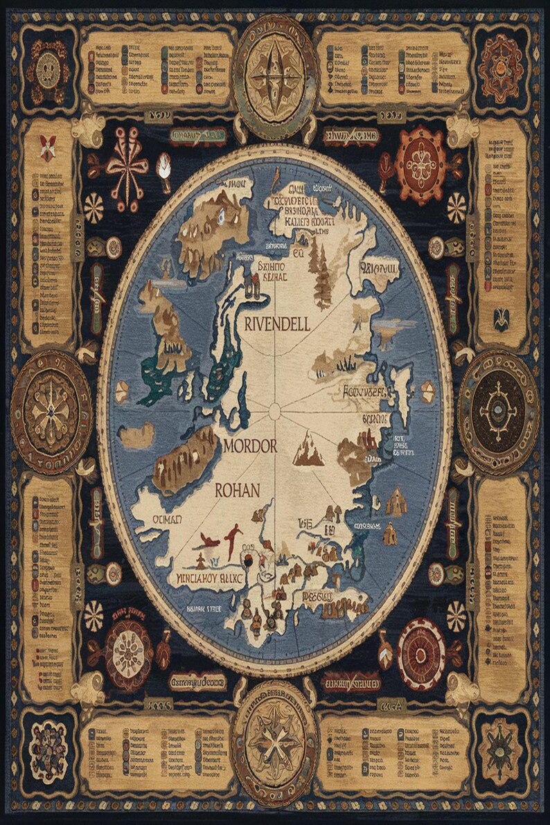 LOTR Rug, Map Decor Rug, Lord of the Rings Rug, Middle Earth Rug, Mordan Gandalf Rug, Rohan Rug, Middle Earth Design Rug,AWESOME Map Rug Mat