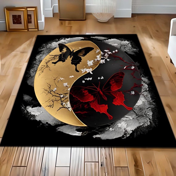Yin Yang Butterfly Rug, Spiritual Rug,Floral Rug, Zen Rug, Abstract Pattern Rug, Minimalist Rug, Nature Inspired Rug