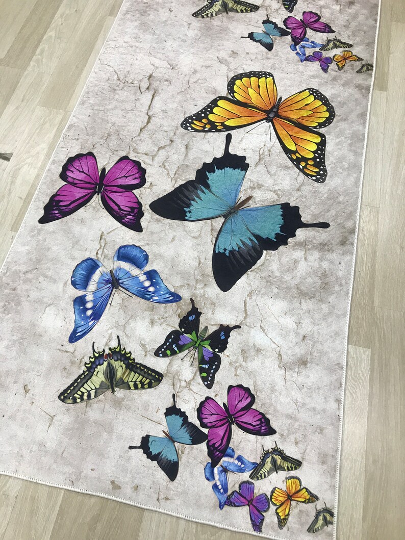 Naturestep Rug Butterfly Runner Rug, Butterfly Runner Rug, Entryway Rug, Stair Rug, Butterfly ...