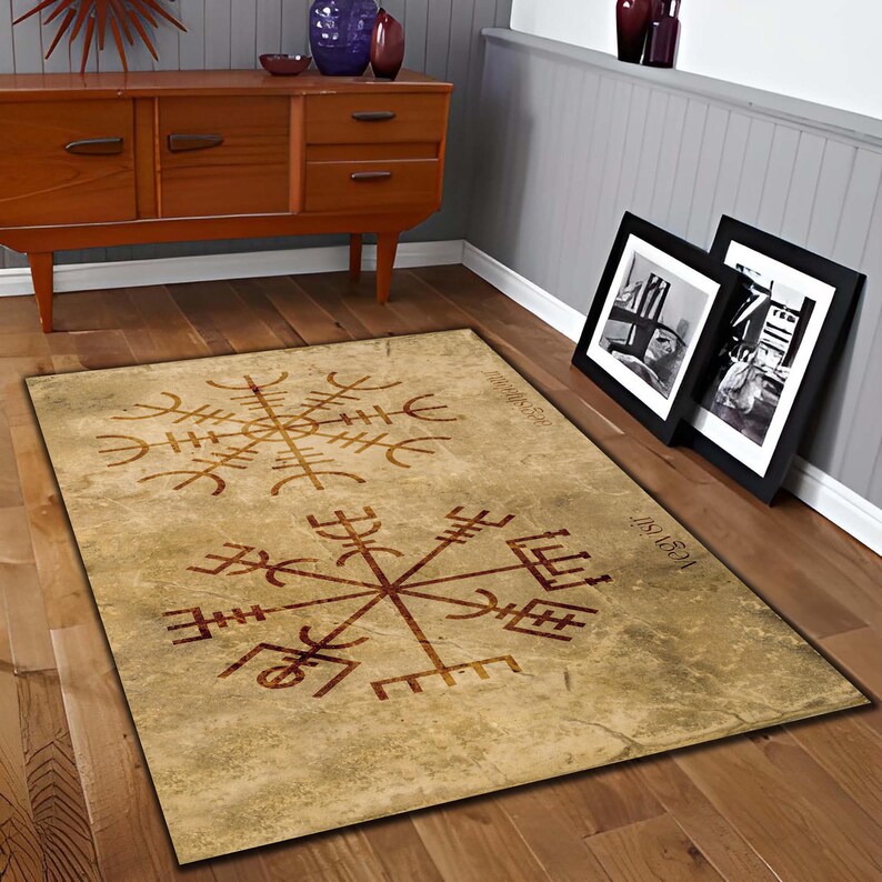 Rune Rug Viking Compass Vegvisir Rug, Nordic Runes Rug, Norse Mythology Rug ...