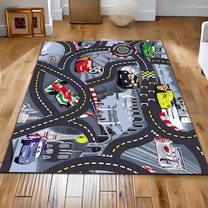 Raceautospeelkleed voor kinderen, leuk racebaankleed, autospeelkleed, autospelkleed, racebaankleed voor jongenskamer, wasbaar tapijt, mat op maat cadeau