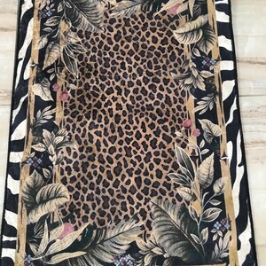Leopard Print Jungle Rug: Washable Non Slip Animal Print Carpet with Zebra Border Tropical Leaves, Safari Style Home Decor image 3