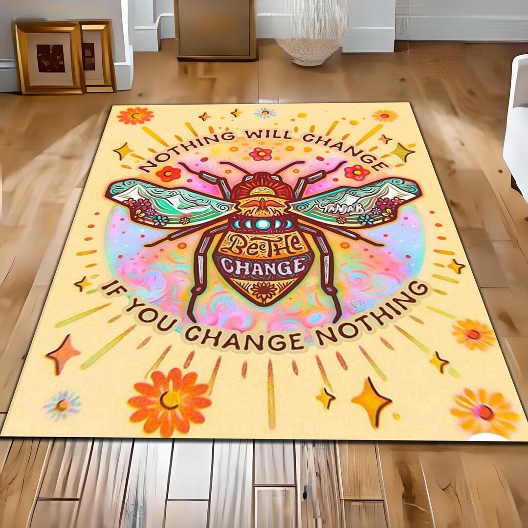 Changed Rug Bee the Change Inspirational Rug, Retro Bee Decor Carpet, Motivational ...