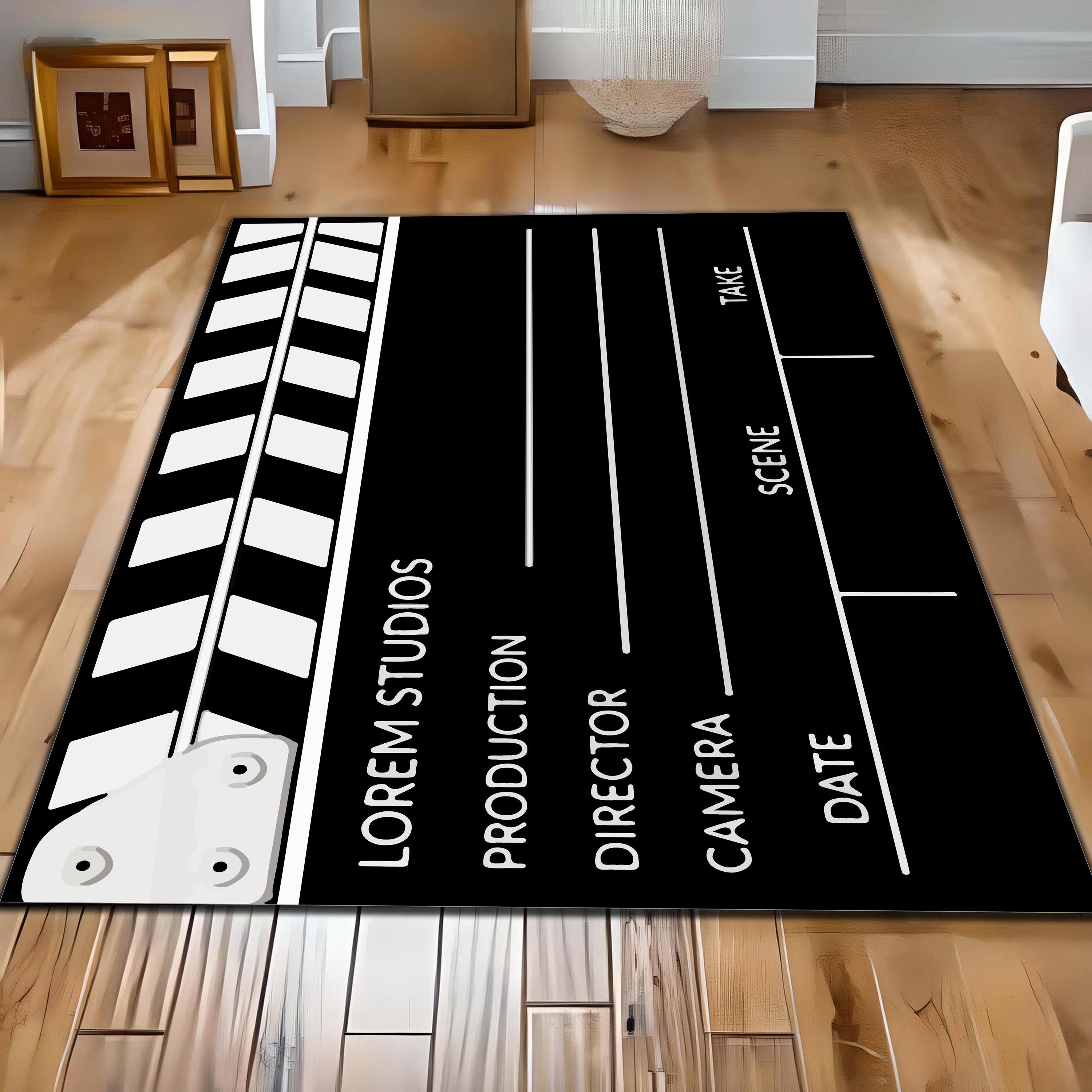 Movie Clapperboard Area Rug, Black and White Film Slate Rug, Cinematic ...