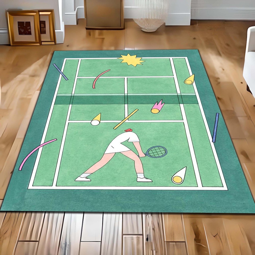 Tennis Court Area Rug, Kids Room Rug, Sports Rug, Colorful Cartoon ...