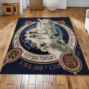 LOTR-kaarttapijt, Lord of the Rings, fantasiekaarttapijt, op Middle Earth geïnspireerd tapijt, vloermat avontuurthema, Lord of the Rings-tapijt voor thuis