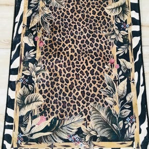 Leopard Print Jungle Rug: Washable Non Slip Animal Print Carpet with Zebra Border Tropical Leaves, Safari Style Home Decor image 19