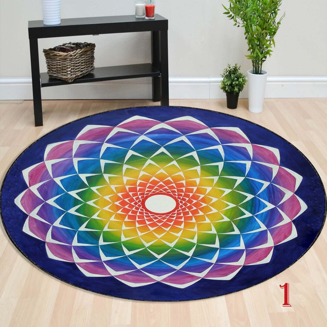 Round Rug, Round Rug for Living Room, Round Rug Pattern, Retro Circle