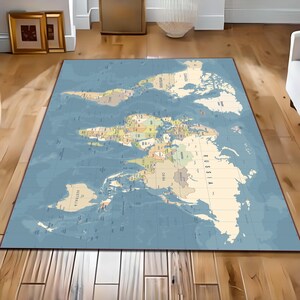 World Map Educational Rug, Map Rug, Nursery Rug, World Map Rug, Kids And Adults Rug , Geography Learning Rug,  Classroom Study Room Rug, Mat