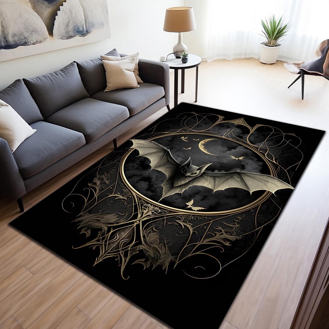 Bat for Witchy Room Decor Rug, Gothic Rug for Goth Room Decor, Dark ...