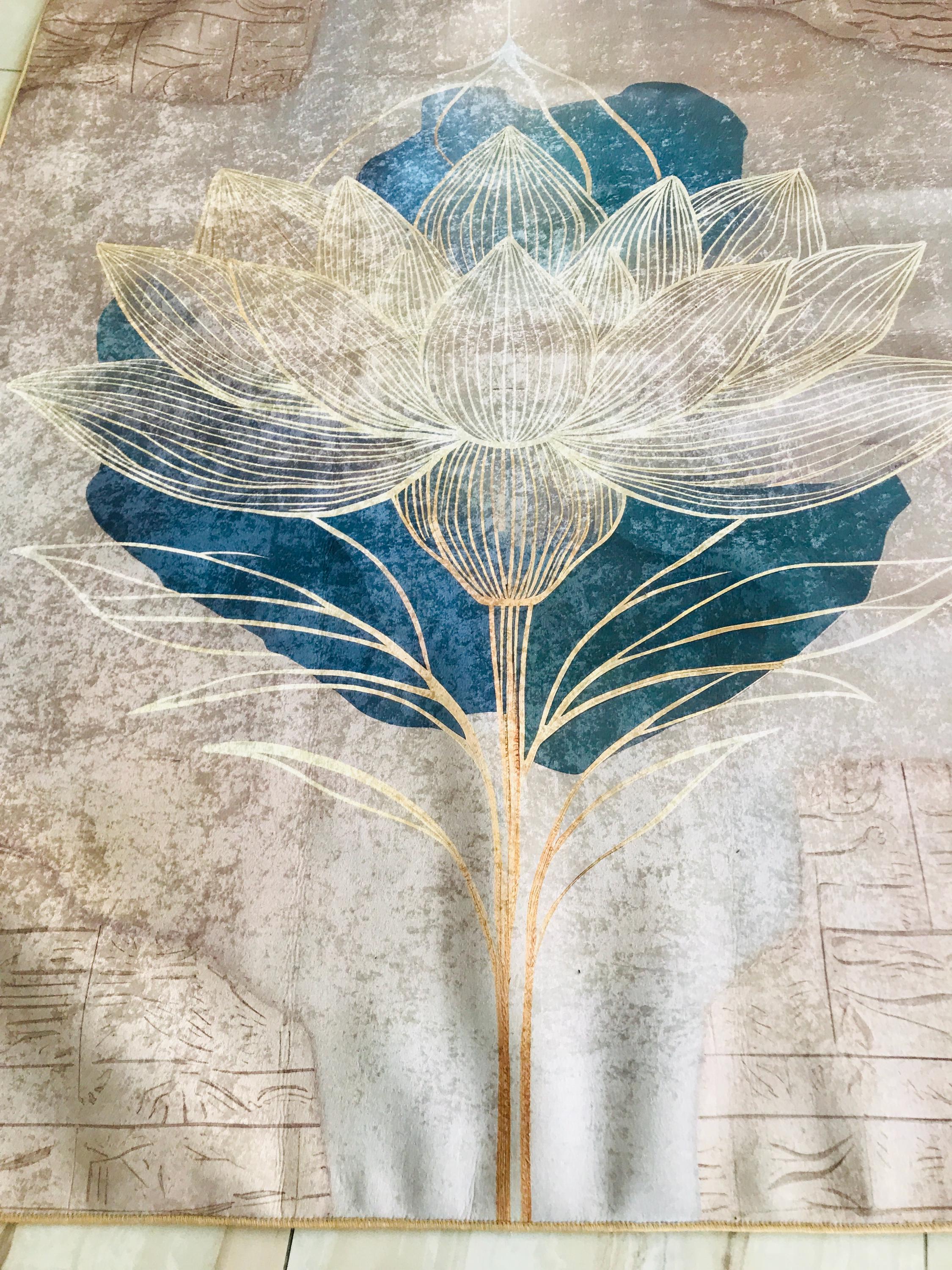 Modern Rug Lotus Rug Minimalist Lotus Flower Area Rug, Washable Non Slip Zen Boho Meditation ...