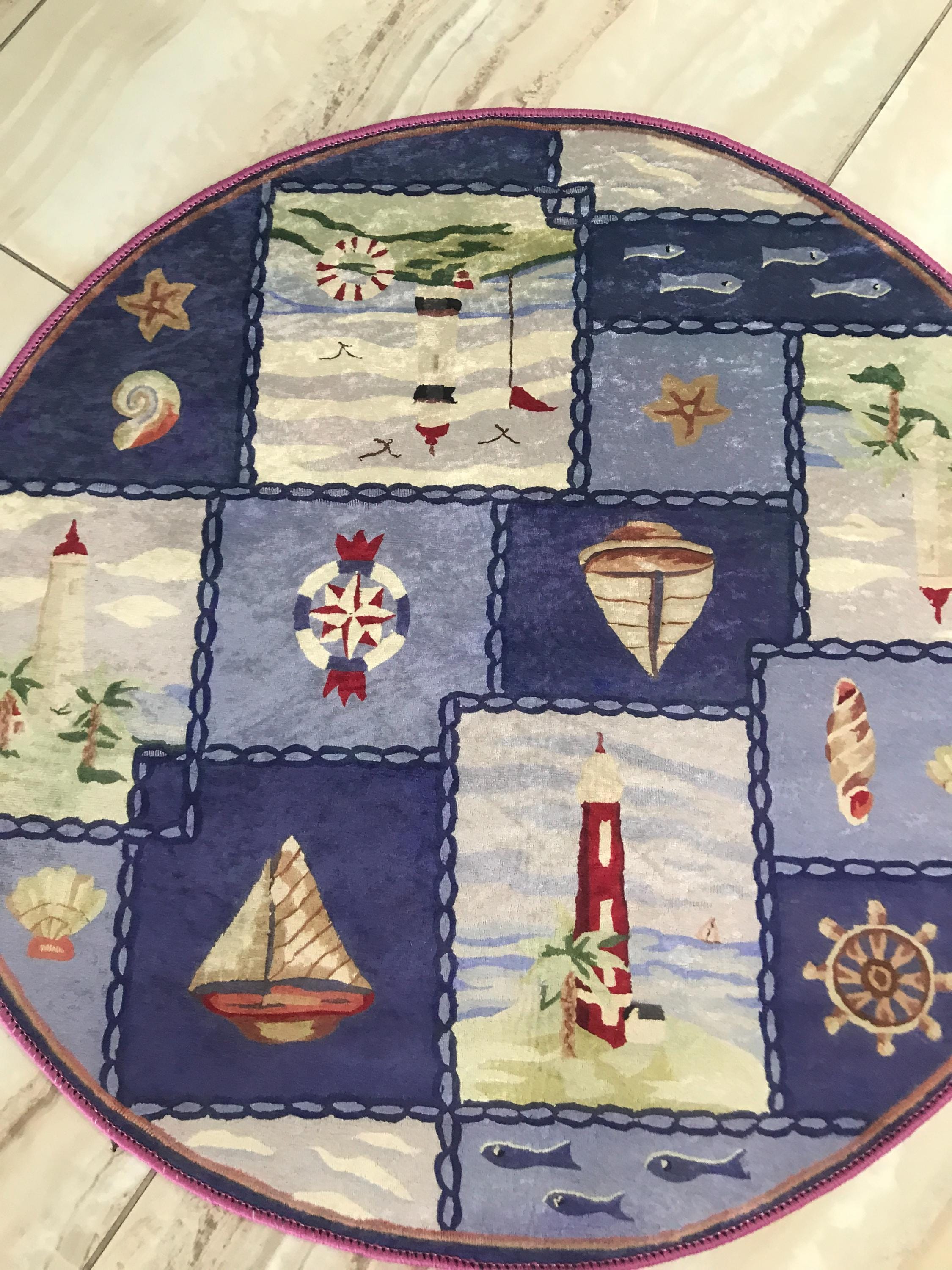 Sea Life Rug, Lighthouse Sailboat Ocean Decor Rug, Beach House Maritime ...
