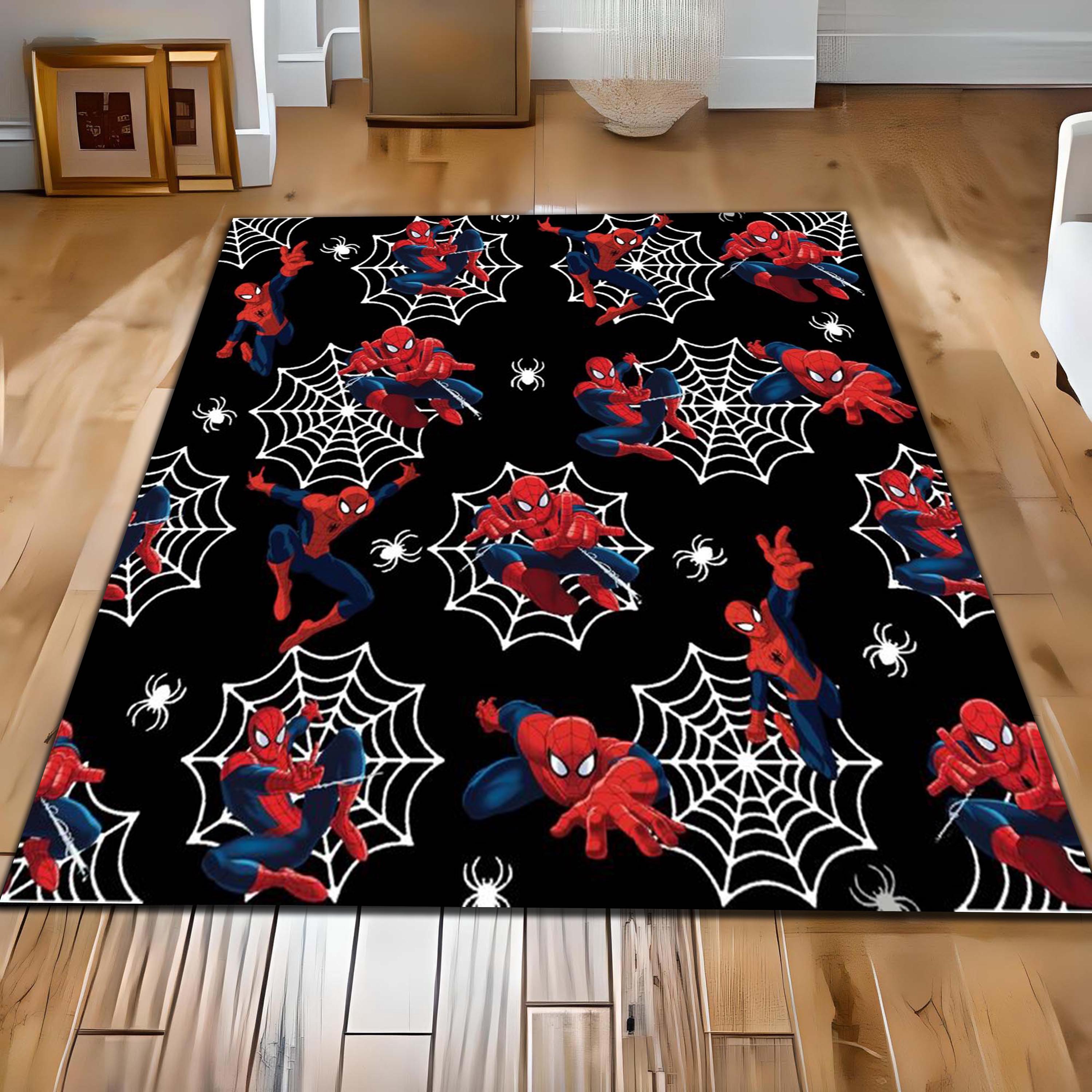 Spider Man Rug, Superhero Web Pattern Area Rug, Comic Style Action Hero ...