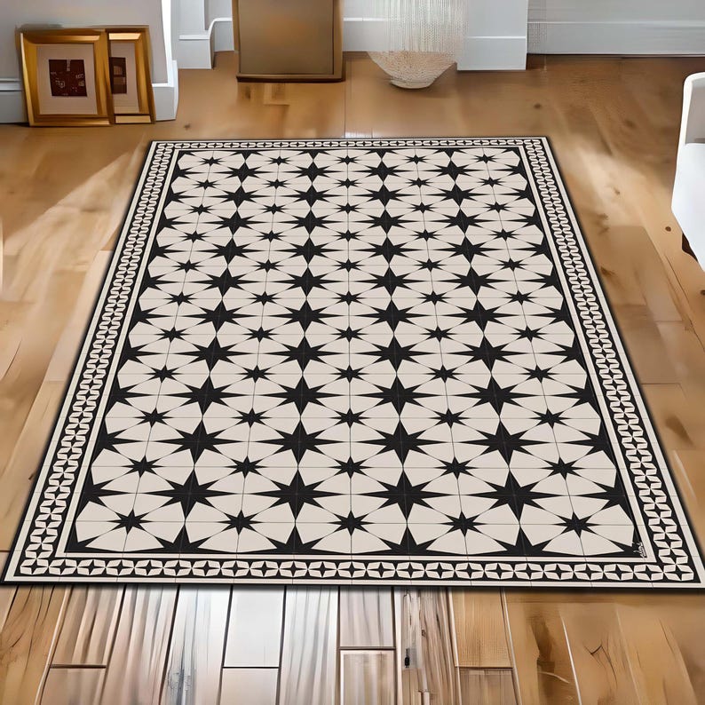 Star Area Rug Vintage Star Pattern Rug: Black and White Geometric Area Carpet - Etsy
