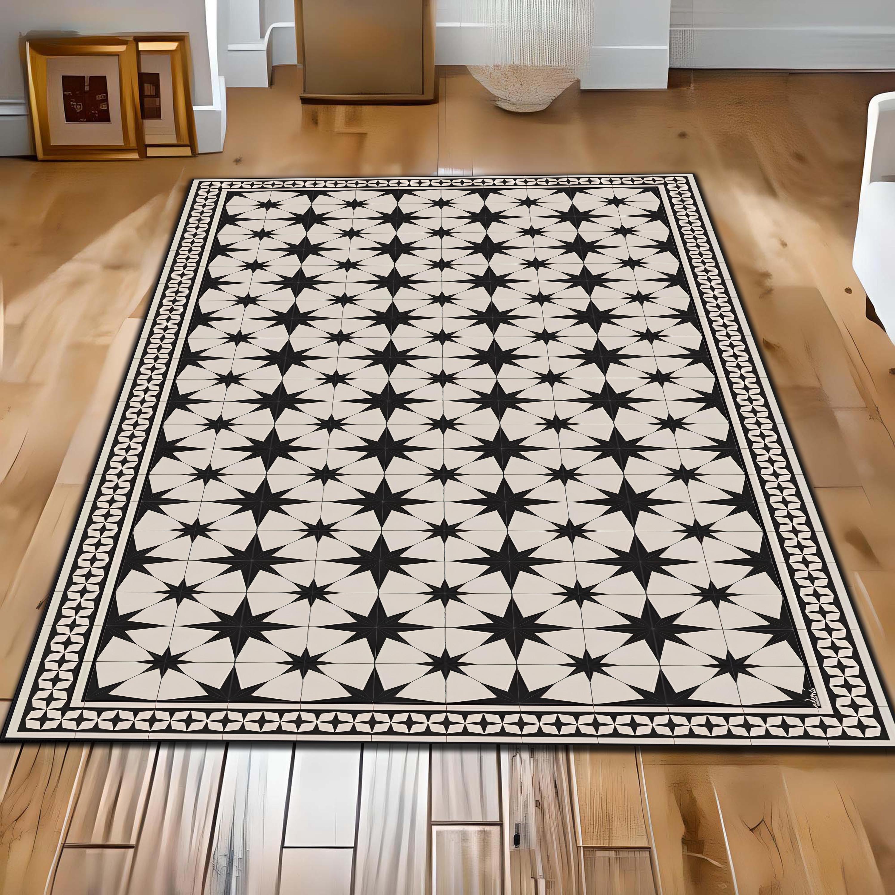 Vintage Star Pattern Rug: Black and White Geometric Area Carpet - Etsy