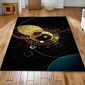 Celestial Galaxy Area Rug for Living Room, Stars and Planets Design, Space-Inspired Quality Rug, Unique Outer Space Decor for Bedroom Rug