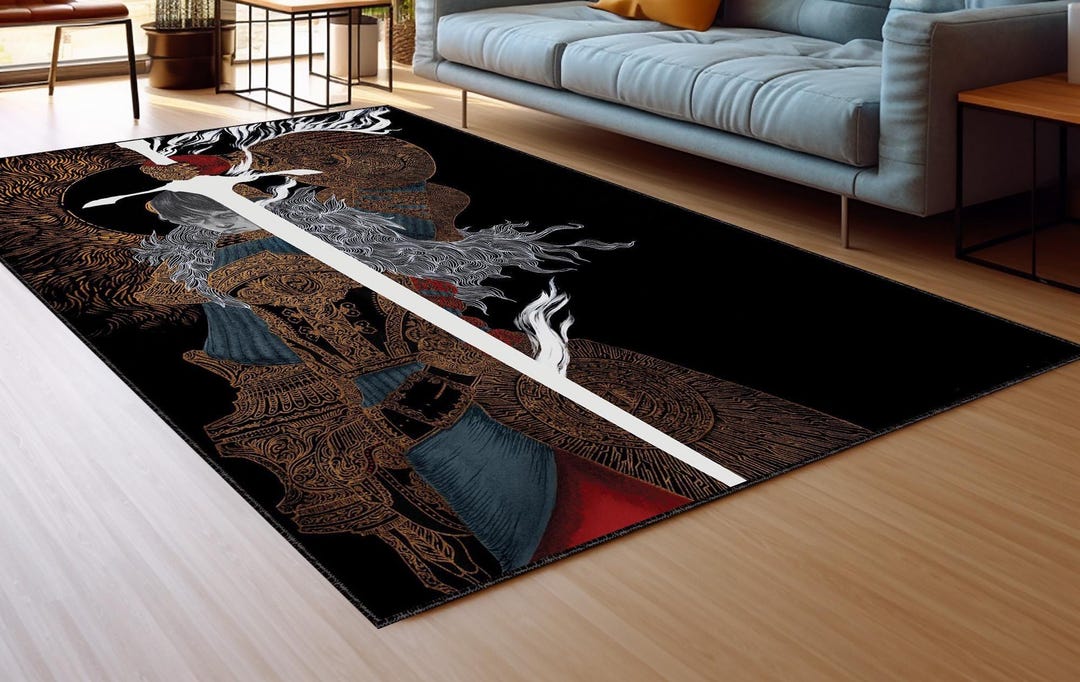 Moon Knight Rug Medieval Knight Art Rug, Large Dark Fantasy Floor Decor, Gothic Warrior ...