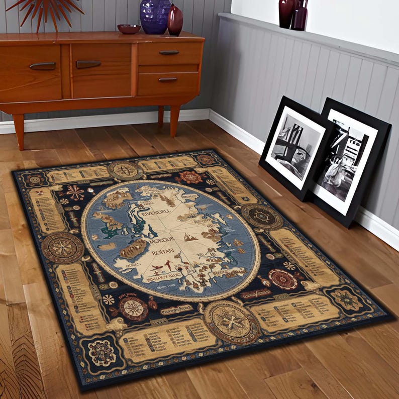 LOTR Rug, Map Decor Rug, Lord of the Rings Rug, Middle Earth Rug, Mordan Gandalf Rug, Rohan Rug, Middle Earth Design Rug,AWESOME Map Rug Mat