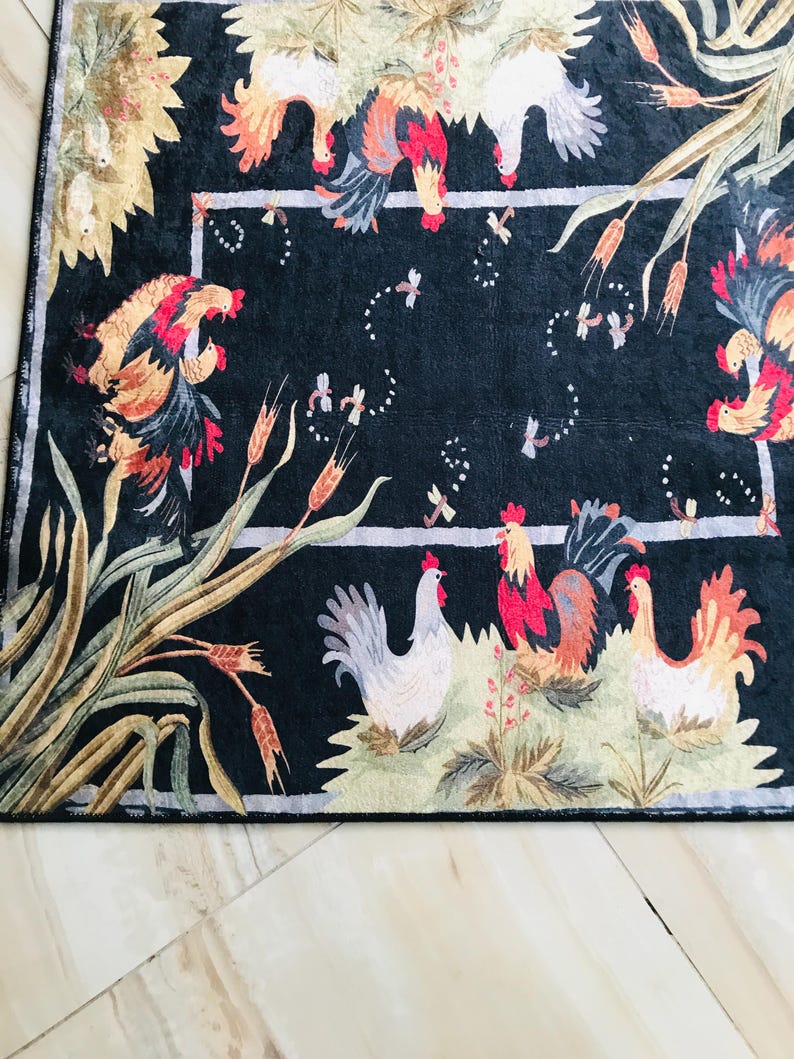 Chicken Area Rug Farmhouse Rooster Area Rug, Rustic Chicken Farm Pattern Carpet ...