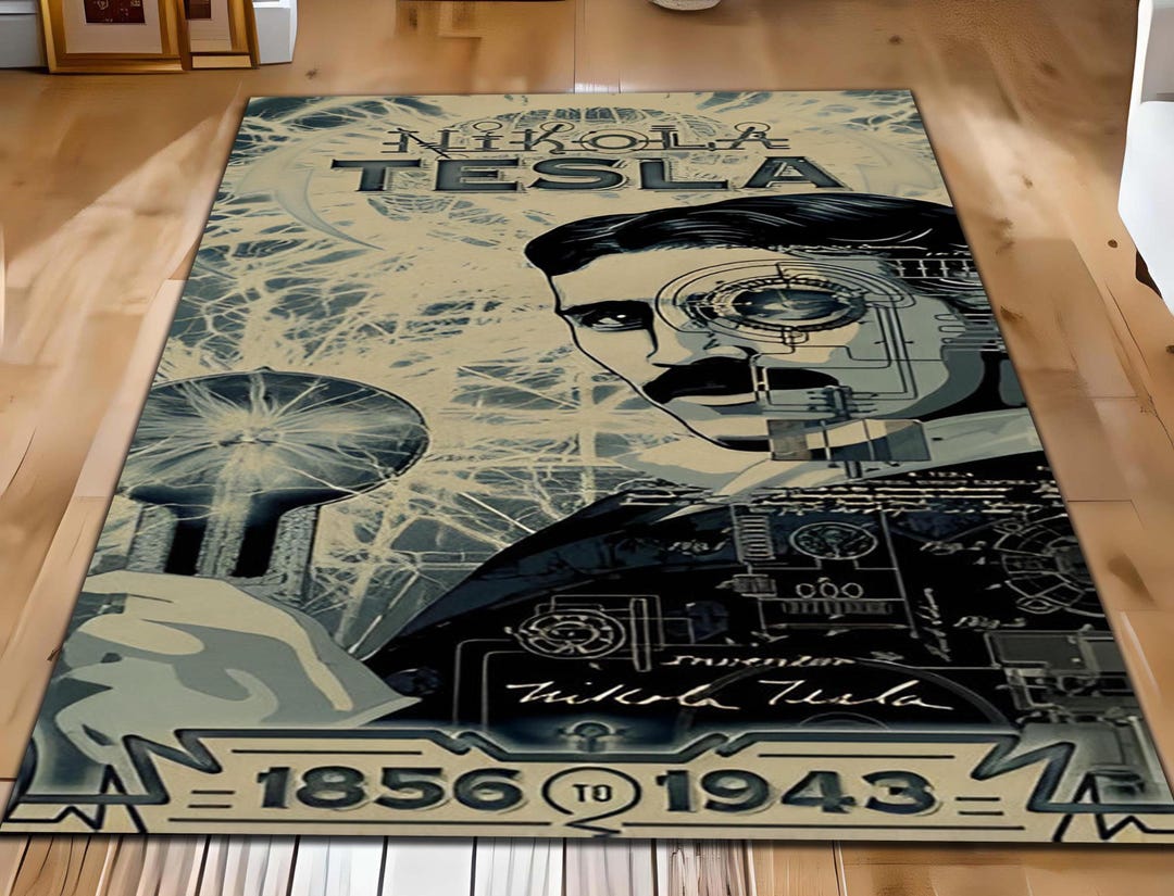 Nikola Tesla Vintage Science Rug Mat: Steampunk Inventor Rug ...