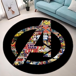 Round Avenger Rug, Super Hero Circle Rug, Small Rug, Custom Round Rug, Custom Circle Rug, Bathmat Rug, Doormat Rug, Floor Rug, Washable Rug