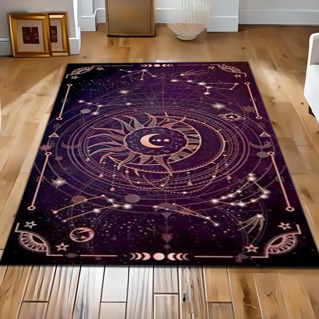 Astrology Rug: Mystic Sun & Moon Starry Night Design - Etsy
