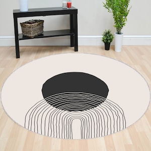 Round Mid Century Modern Rug: Circle Geometric Floor Rug