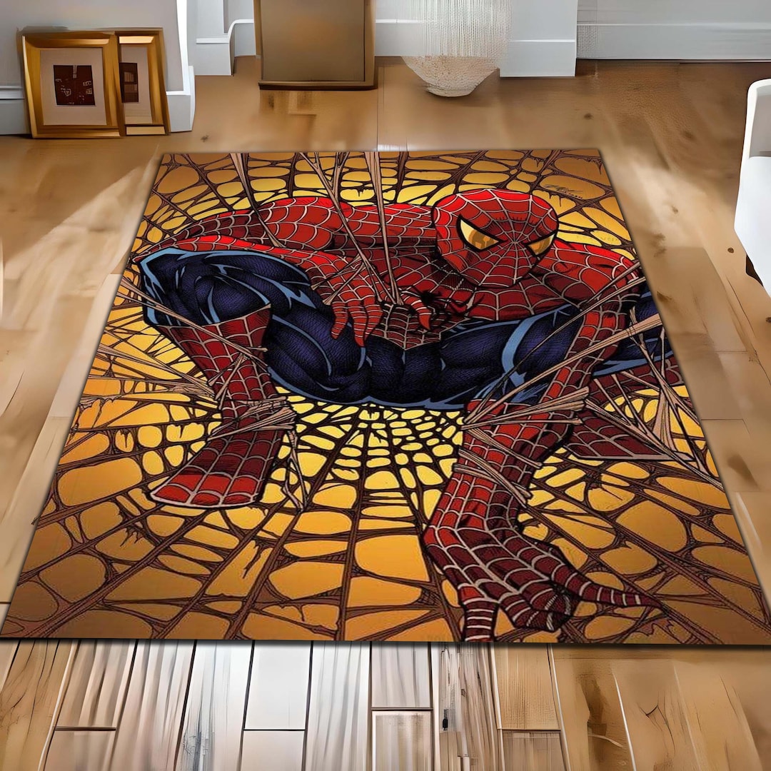 Spider Superhero Web Area Rug, Comic Style Hero Carpet, Kids Superhero ...