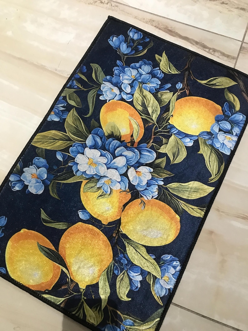 Lemon Rug, Lemon Blossom Rug, 3D Printed Rug, Lemon Tree Rug, Lemon Pattern Rug, Kitchen Rug, Custom Gift Rug, Indoor Rug, Floor Rug, Area