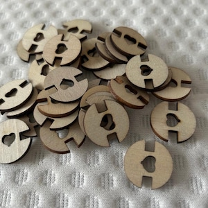 Wooden Pom Pom Hat Buttons - Side Slot with heart detail.  2cm round