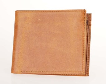 Zipp Genuine Leather Zippered Mens Wallet Tan, Bifold Wallet, Personalized Gift, CowHide, Card Holder, For Him, Valentine's Day