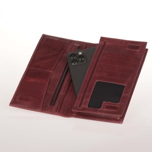 Cartera Sagrada con compartimento para teléfono Borgoña, plegable, regalo personalizado, piel de vaca, tarjetero, con cremallera, San Valentín