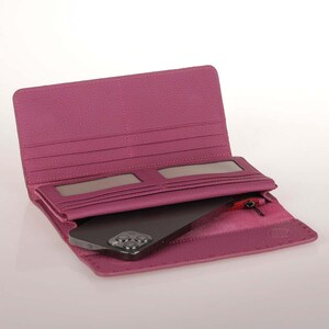 Portfel skórzany w kolorze fuksji: prawdziwa skóra bydlęca Toledo, zapinany na zamek, z miejscem na karty
