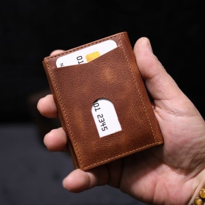 Numana Trifold Echtleder Brieftasche, Hellbraun, Kartenhalter, Geldbörse, Geschenk, Personalisiert, Handgemacht, Valentinstag, Für Ihn, Für Sie