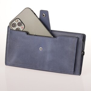 Cuerro Mujer Cartera de cuero genuino para teléfono, con asa, azul, negro, tostado, morado, verde, Día de San Valentín
