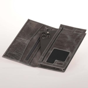 Cartera Sagrada con compartimento para teléfono gris, plegable, regalo personalizado, piel de vaca, tarjetero, con cremallera, gris, San Valentín