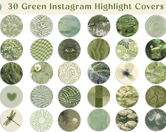 30 Aesthetic Green Instagram Highlight Cover Icons, Green Covers, IG Story Highlight Covers, Green Tones Icons, Abstract Story Covers